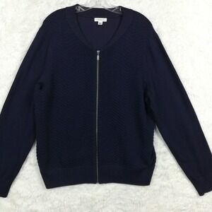 Croft‎ & Barrow Womens Sweater Cardigan Full Zip Navy Blue Textured Chevron XXL